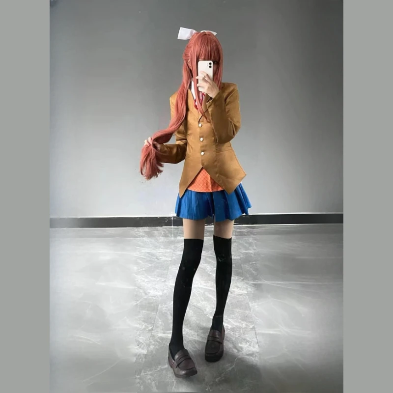 Фото Костюм для косплея по игре Doki Doki Literature Club: Натсуки, Сайори, Юри, Моника. Школьная форма для девочек и женщин, комплект с платьем и курткой в стиле JK. №2