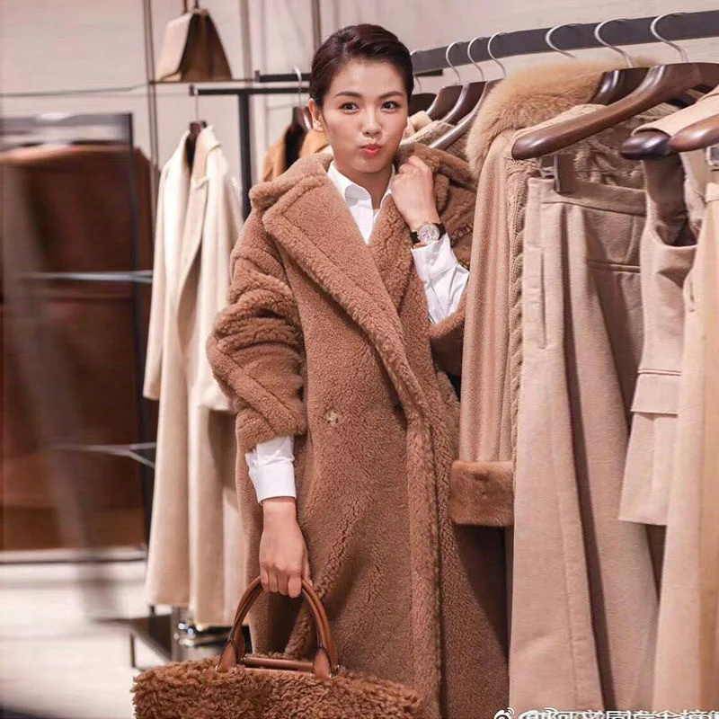ICCLEK Liu Tao's same teddy bear coat women's new mid length sheep sheared lamb fur coat in autumn and winter 2019