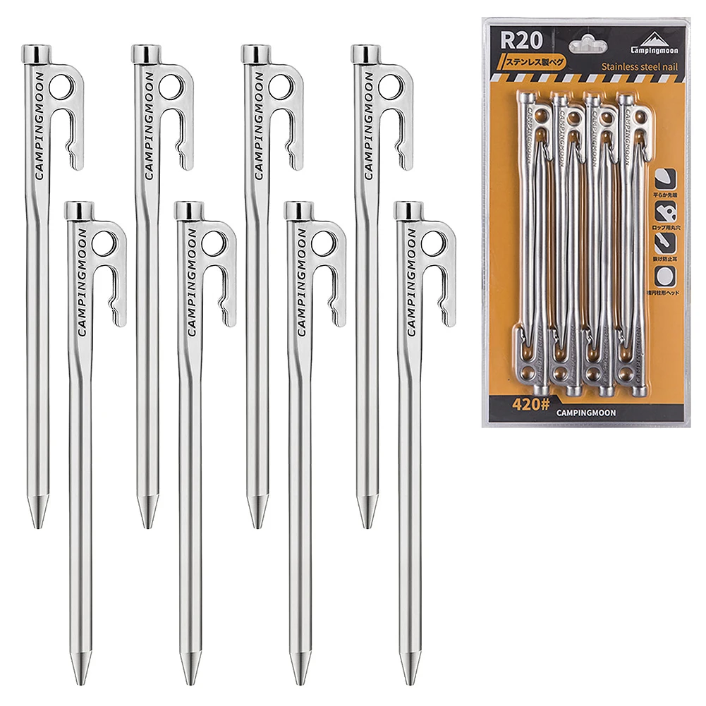 

6-8PCS Tent Stakes Stainless Steel Heavy Duty Tent Pegs With Hook Tent Pegs Stakes Ground Nails For Canopy