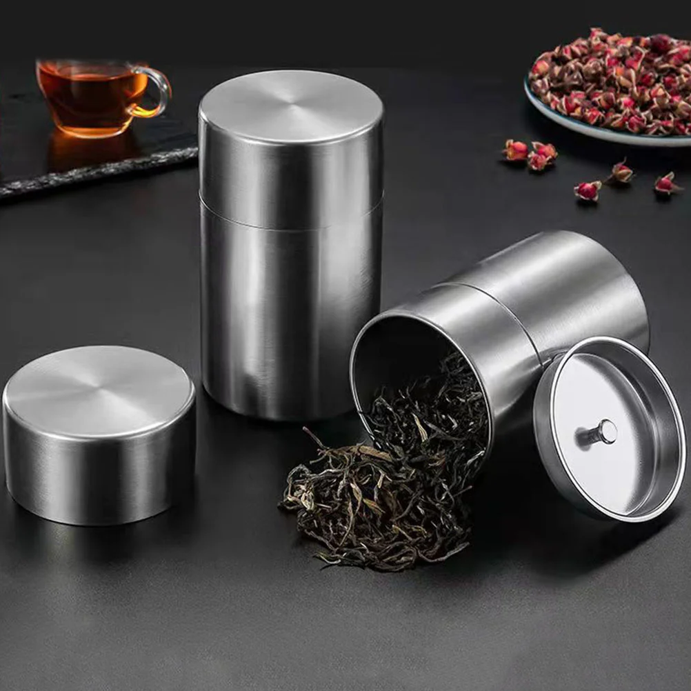 

Double Lid Airtight Jar Stainless Steel Containers Lids Tin Candy Tea Leaves Storage Sealed Travel