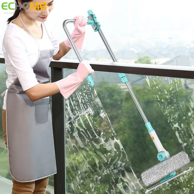

ECHOME U Shaped Cleaner Retractable Pole 180° Rotatable Tall Buildings Glass Cleaning Brush Double Faced Window Squeegee Outdoor