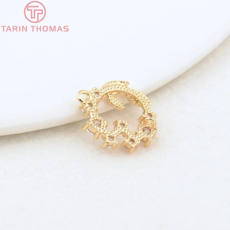 (3962) 4 шт. 14 мм отверстие 1 24-каратное золото латунь с цирконом подвески Anadem