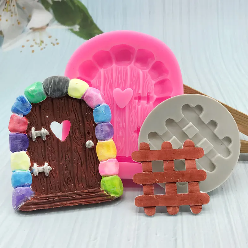 

Forest cartoon wooden gate fence wall cake edge fondant chocolate mold liquid silicone mold baking tool