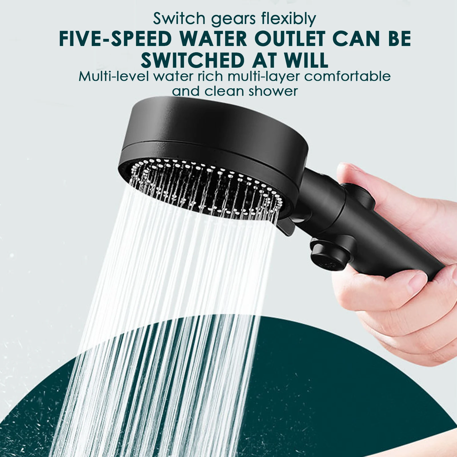 

5 Modes Water Saving Shower Head Black Adjustable High Pressure Shower One-key Stop Water Massage Shower Head For Bathroom