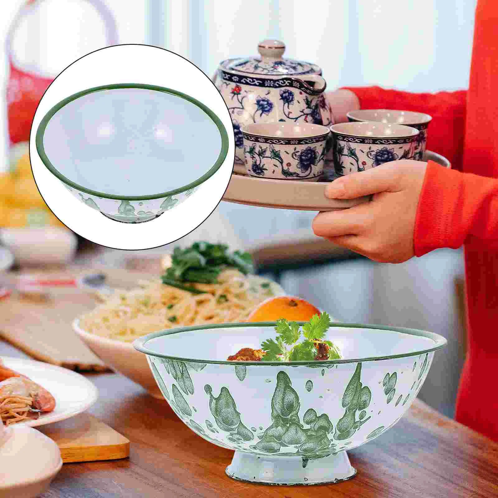 

2 Pcs Household Vintage Enamel Bowls Rice Bowls Ramen Bowls for Storage