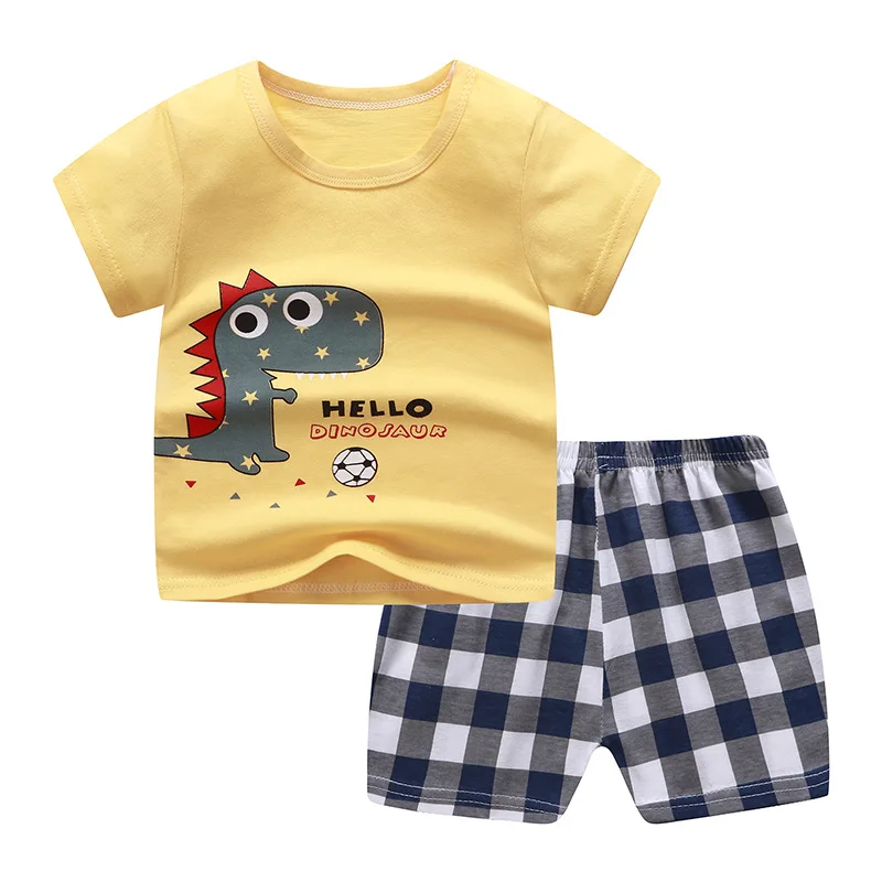 

New Children's Short-Sleeved Suit Summer Boys and Girls Cartoon Short-Sleeved Shorts Two-Piece Set