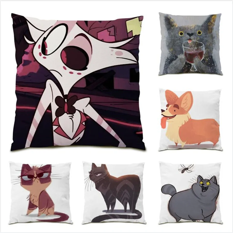 

Vintage Pillow Cases Sofa for Living Room Animals Polyester Linen Decoration Home Decor Velvet Cute Cat Dog Cushion Cover E0192