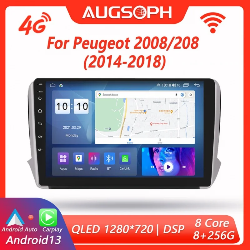 

Android 13 Car Radio for Peugeot 2008/208 2014-2018, 10inch Multimedia Player with 4G WiFi Carplay & 2Din GPS Navigation