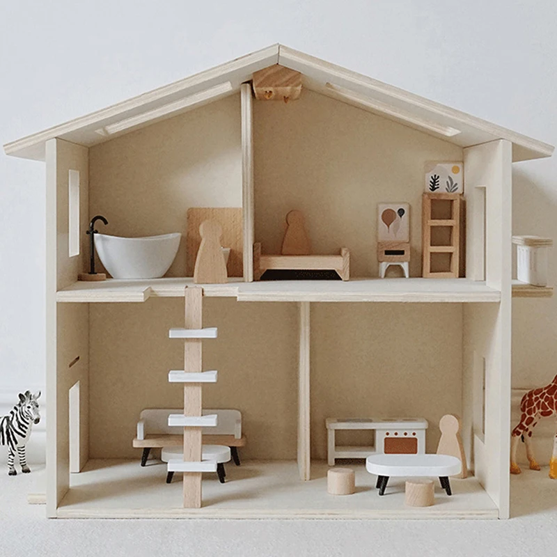 

Newest DIY Wooden Dollhouse Log Architecture Doll Houses Mininatures with Furniture Toys for Children Friend Birthday Gift