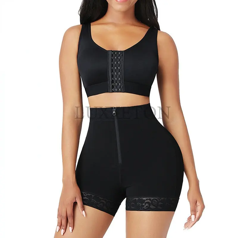 Women Tummy Control Faja Zipper Sexy Lace Hip Waist Shorts Bodysuits Women Slimming Waist Trimmer Shapewear Bra Lifter Lace