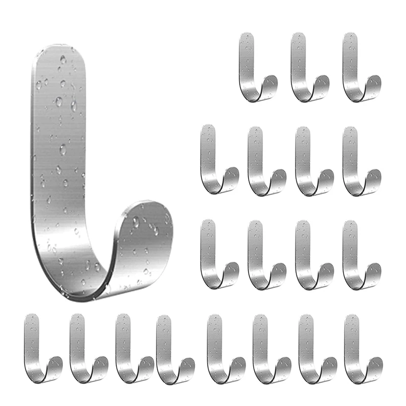 

20 Pack Self Adhesive Hooks, Robe Bath Towel Stainless Steel Wall Hooks Utility Hooks Rustproof Wall Hooks Wall Hanger