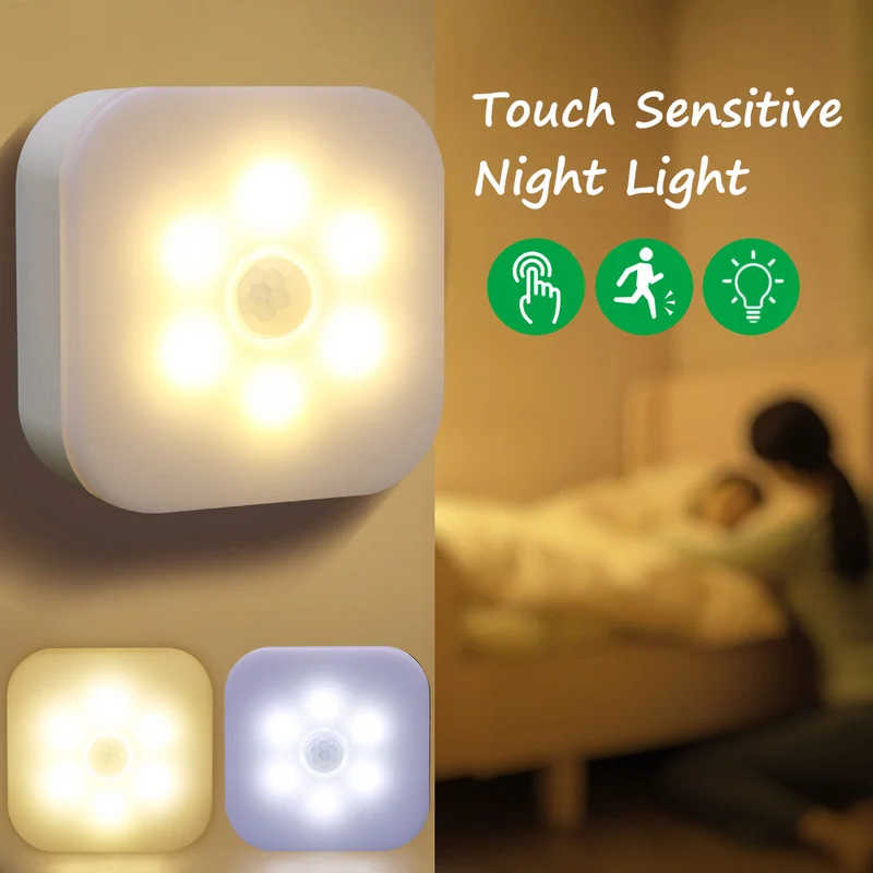 

Светильник с датчиком движения, Индукционная Светодиодная лампа с питанием от батарейки, ночсветильник для коридора, лестницы, кабинета, чу...