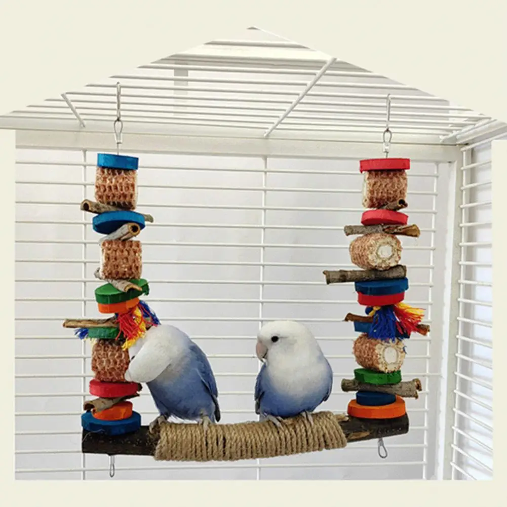 

Parrot Colorful Hanging Perch Stand Corn Cob Wooden Block Standing Training Toys Bird Cage Accessories