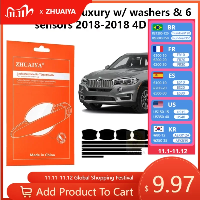 

Защитная пленка ZHUAIYA для краской на дверную ручку, ТПУ, PPF, для BMW x5, роскошные с шайбами и 6 датчиками 2018-2018 4D SUV