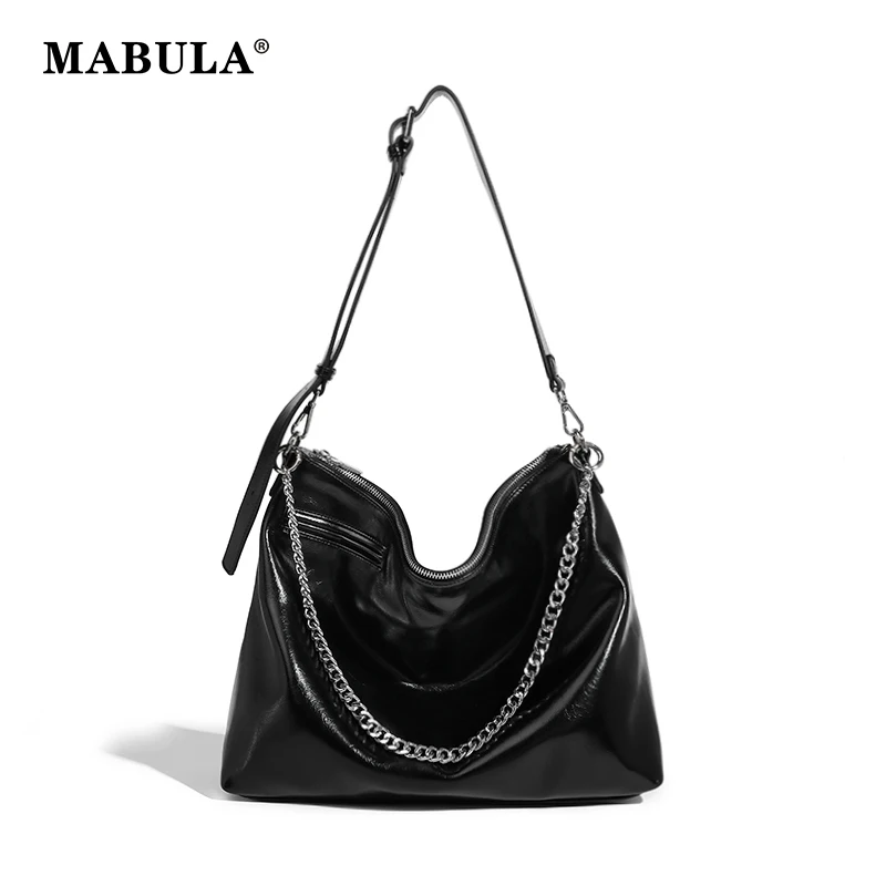 

Модная женская сумка на плечо MABULA с цепочкой, большие повседневные сумки-тоут, черные простые дизайнерские женские сумки из мягкой искусственной кожи