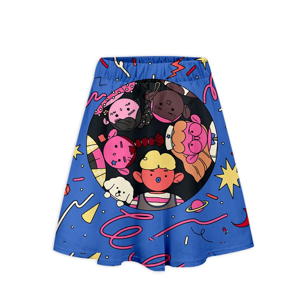 Lianshuo2022 New Space Pilot Comic Fashion Print Slim Fit Age-reducing Half-length A-line Women's Skirt Elastic Waist Summer