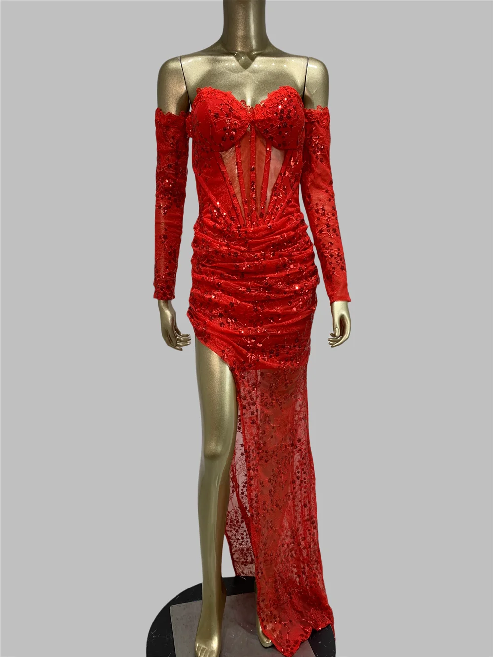 Женское роскошное красное вечернее платье без бретелек кружевной корсет с
