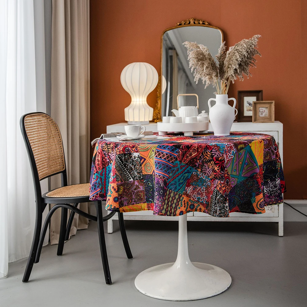 

Boho Style Round Tablecloths Multicolor Printed Dining Table Coffee Table Cover Wedding Banqute Party Decoration Table Cloth