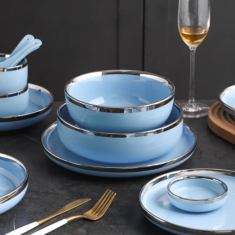 Современные наборы керамических тарелок креативное посеребренное блюдо для