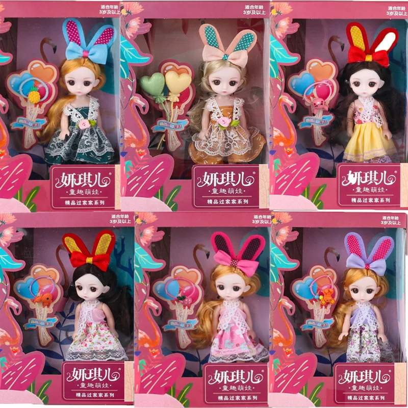 

3pcs/lot 17cm 7" Dress-up Doll Gift Box Simulation Bjd Joint Doll Children Play House Gift Toys Toys for Baby Girl