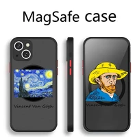 aesthetic vincent van gogh starry night flower phone case transparent magsafe magnetic magnet for iphone 13 12 11 pro max mini