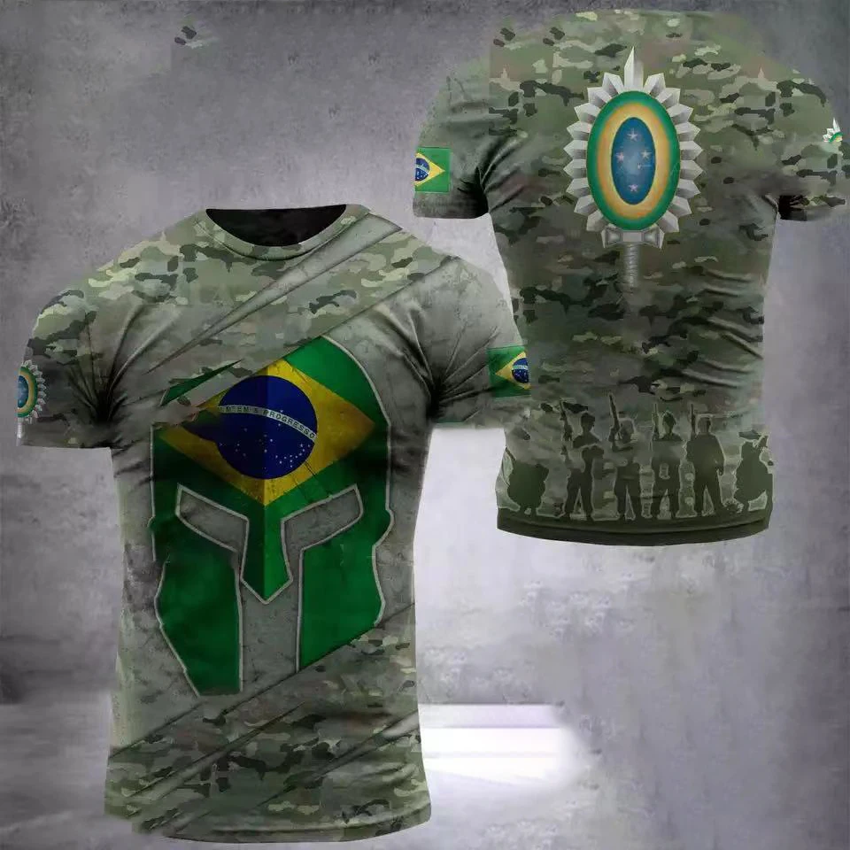Men's T-Shirt Brazilian Army Veteran Print Summer O-Neck Short Sleeve Tee Shirt Street Cool Top Men's Large Size Clothing 6XL