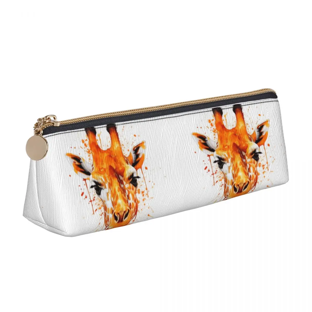 

Giraffe Leather Pencil Case Ink Drawing Hyper Artistic Back to School Girls Boys Zipper Pencil Box Fashion Big Triangle Pen Bags