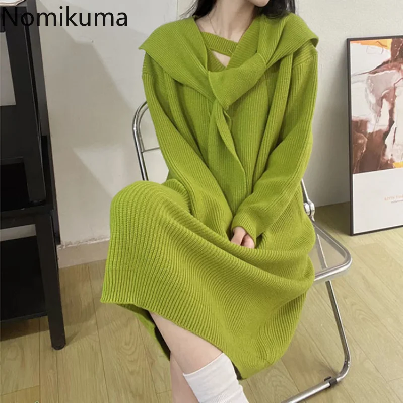 

Nomikuma Vestidos Elegantes Para Mujer V-образный вырез однотонное свободное платье Feminino элегантное модное платье для женщин