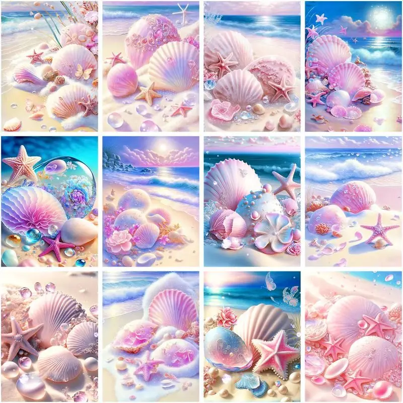 

GATYZTORY Painting By Number Pink Shell Drawing On Canvas Diy Pictures By Number Beach Scenery HandPainted Home Decor Gift
