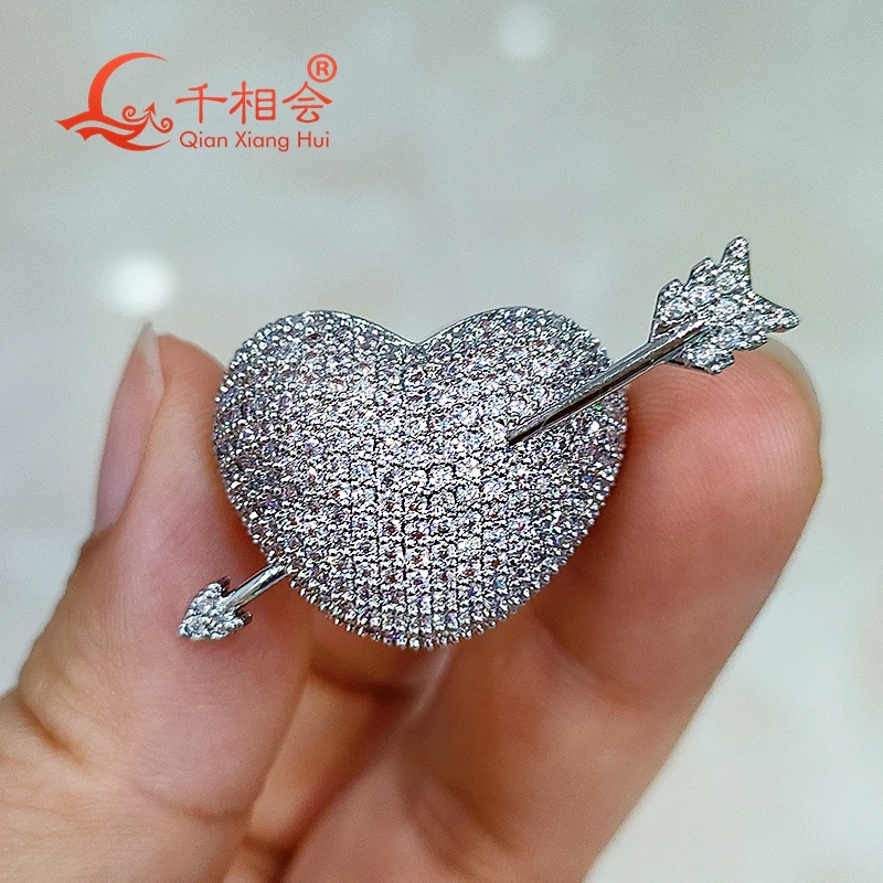 18mm Heart The Arrow Of Love Cupid's Arrow white moissanite ring S925 Silver hip hop women Men's Ring Luxury Style gift wedding