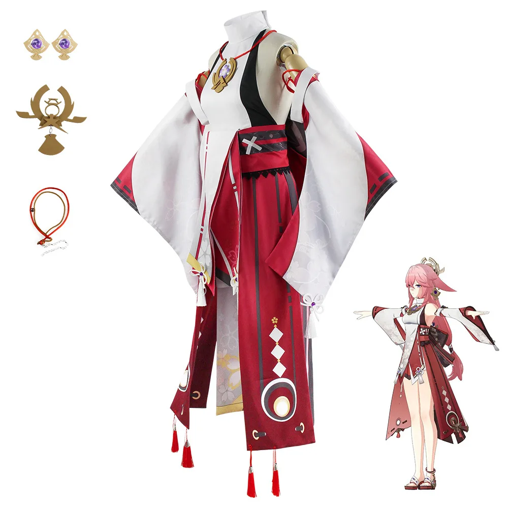 Костюм для косплея Genshin Impact Yae Miko Guuji kawaii Cos парики Туфли На Хэллоуин женщин