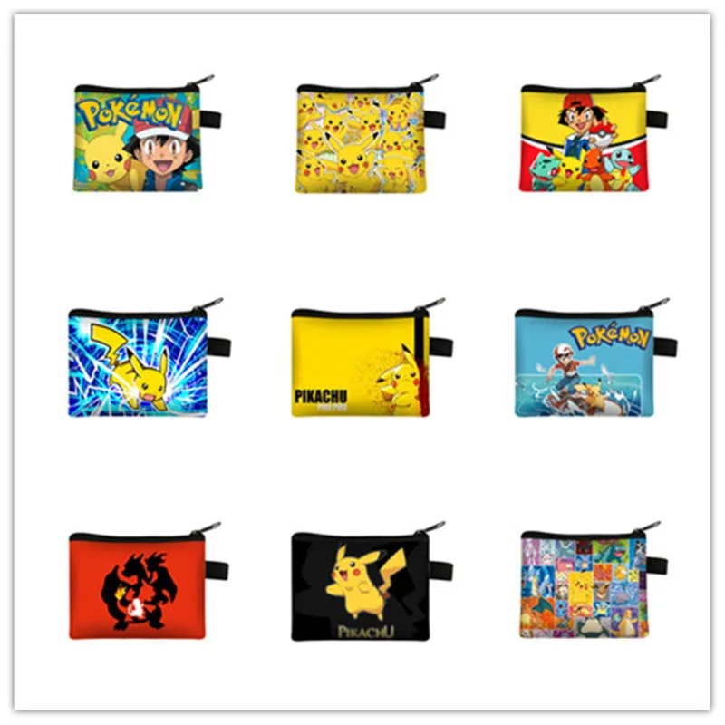 

New Pokemon Pikachu Printed Coin Purses Women Ladies Wallet Pokeball Mini Card Holder Zipper Money Pouch Toys Kids Girl Gifts