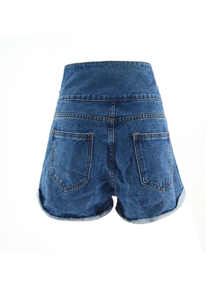 Streetwear Women High Waist Lace Up Retro Blue Denim Shorts Spring Summer Female Vintage Loose Jeans Shorts Bottoms