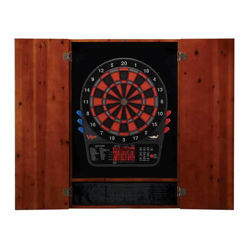 

Cinnamon Soft Tip Dartboard Cabinet and 800 Electronic Dartboard