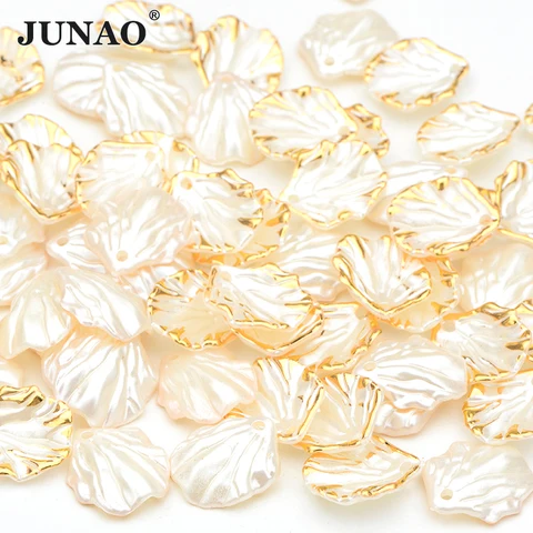 Новый стиль, 50 шт., 16 мм, белые бусины JUNAO в виде лепестков ракушек, Пришивные акриловые Золотые Зеркальные бусины для рукоделия «сделай сам»