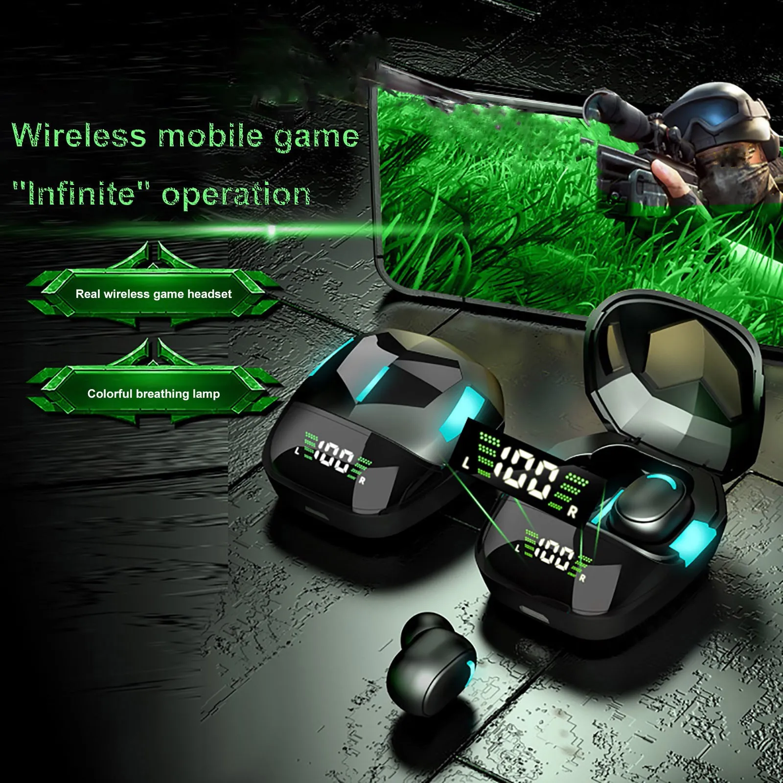

Bluetooth Gaming Headset LED Display Stereo Earbuds Noise Reduction Sports TWS Bluetooth Earphones Wireless Headphone for Phones