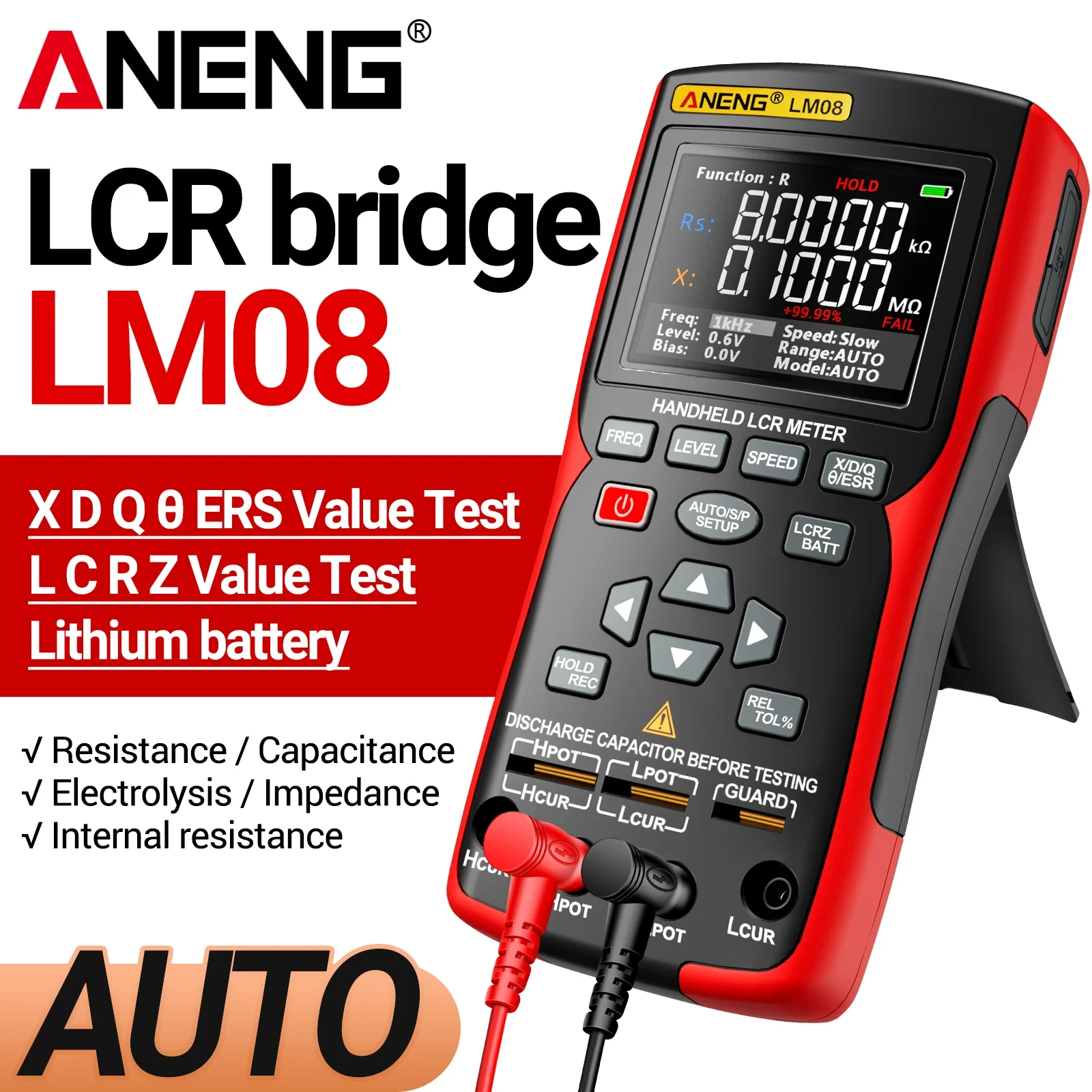 Фото Цифровой тестер LCR ANENG LM08 для измерения индуктивности, емкости, сопротивления, импеданса, ESR и внутреннего сопротивления батарей. №1