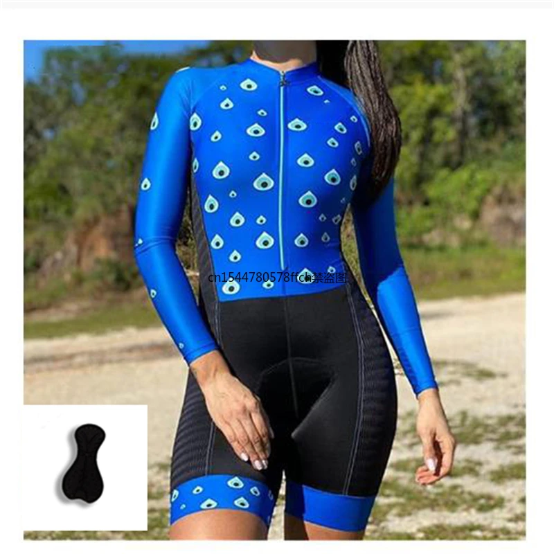 

2022 Cycling Triathlon Suit Women's Long Sleeve Skinsuit One Piece Bike Jumpsuit Bodysuit Summer Trajes Ciclismo Mujer Bodysuit
