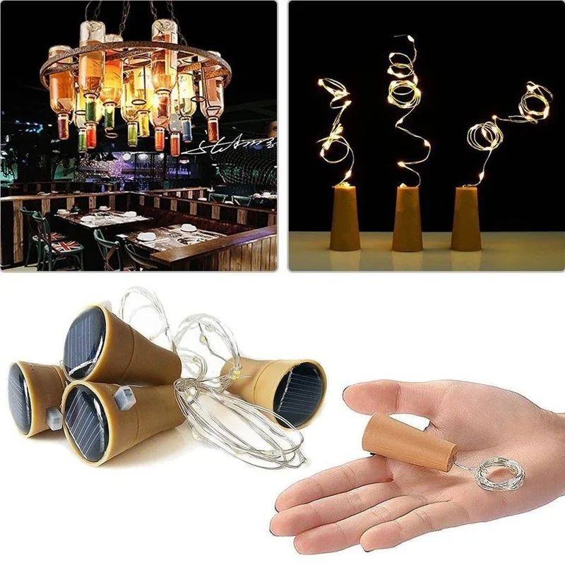 

Портативная светодиодная пробковая гирлянда на солнечной батарее, Светильники для бутылок, украшение для вечеринки, медная проволока, ярки...