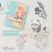 moving panda flowers metal cutting die and clear stamps for diy dies scrapbooking paper card embossing decoration craft die cuts