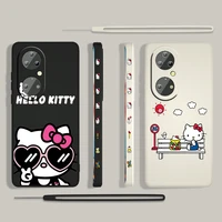 anime hello kitty cartoon for huawei p50 p40 p30 p20 p smart z pro plus 2019 2021 liquid left rope phone case coque cover capa