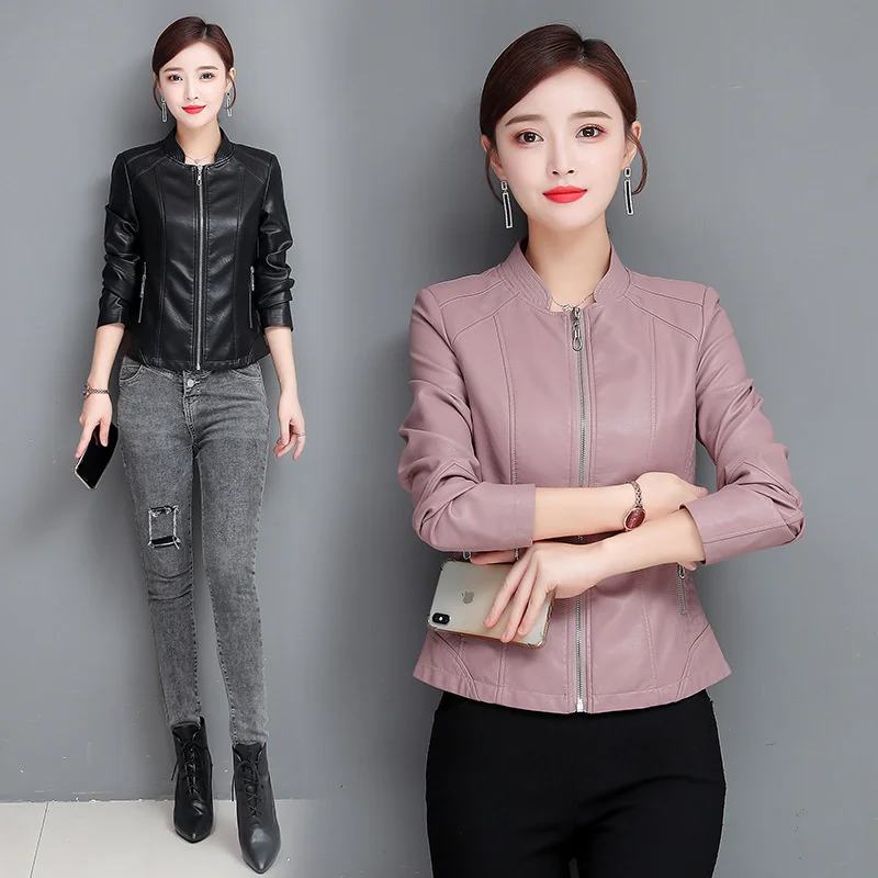 100% genuine real 2023 autumn winter new wear middle-aged women's Haining Leather Jacket Large mother's short skinny leather jac