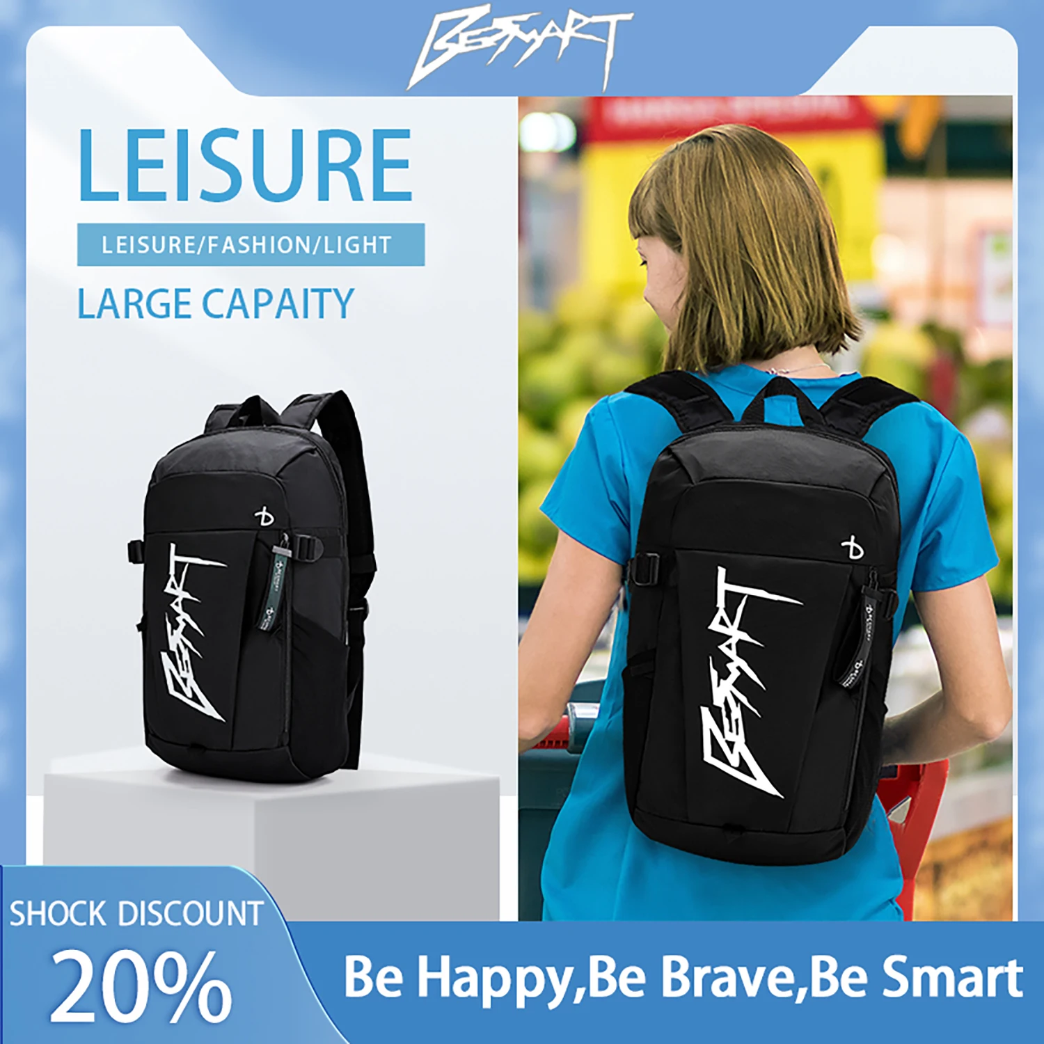 

BE SMART Travel Backpack, Lightweight Sport, Laptop Bag Fits 13.5" Computer for Men & Women Durable School for College Students