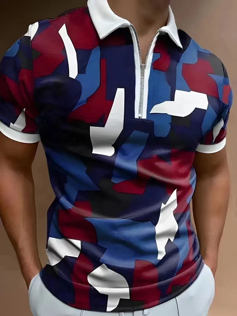 

2023 Summer European and American Fashion Trend 3D Digital Printed Polo Shirt Zipper Polo Shirt