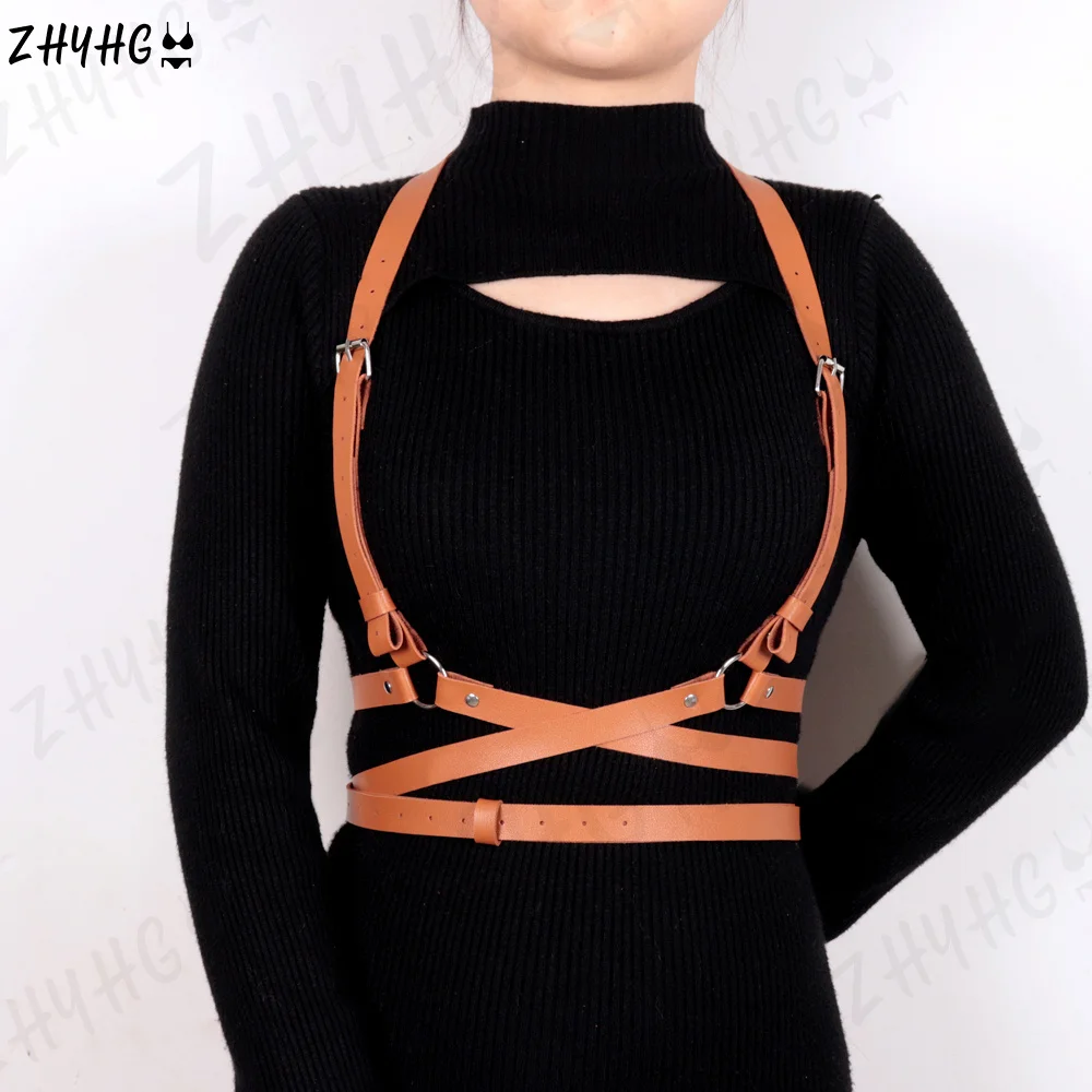 

Women Sexy Garters Harness Brown Body Bondage Adjustable Straps PU Leather Suspenders Sculpting Goth Harajuku Sword Belt