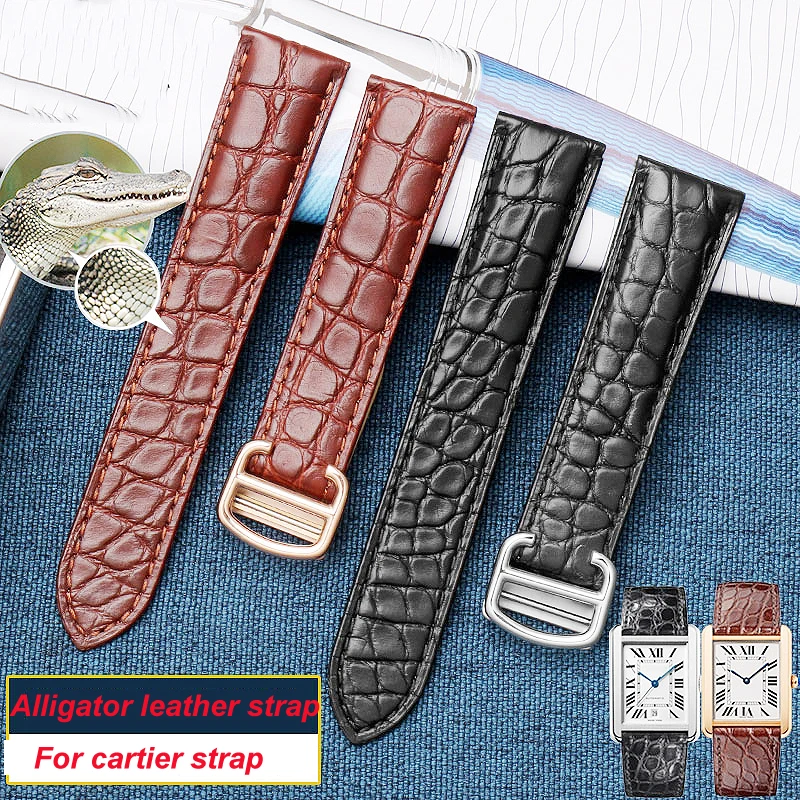 

Watch Accessories Crocodile Leather Watch Band with Stainless Steel Folding Buckle for Cartier Tank SOLO London Series Strap