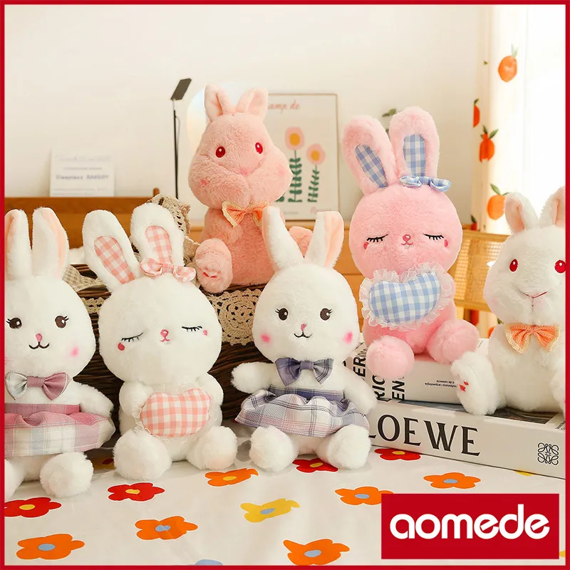 

Симпатичная мягкая клетчатая юбка 25 см, плюшевые игрушки в виде кролика, Офисная набивная Подушка-животное, удобная домашняя подушка, Подар...