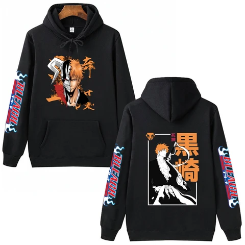 2022 Hot Anime Bleach Kurosaki Ichigo Hoodie Pullovers Tops Long Sleeves Casual Hip Hop Man Woman Streetwear