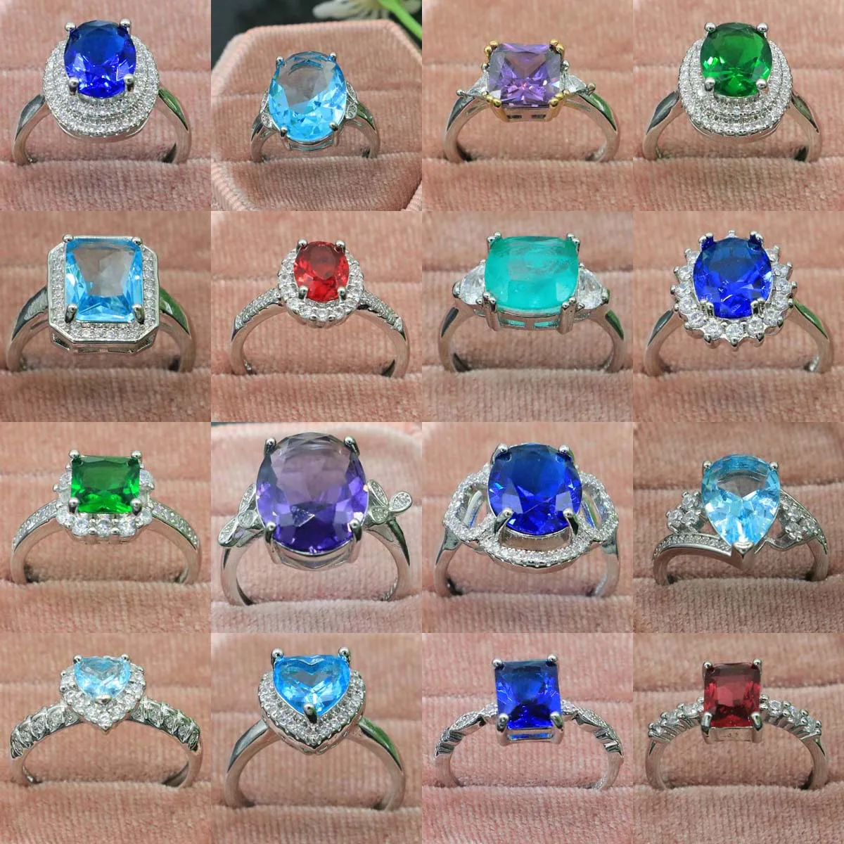 

2022 New Arrival Wholesale Adjustable Silver Ring Pink Kunzite Blue Topaz Amethyst Aquamarine Females Gift Fashion Jewelry