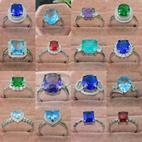 2022 new arrival wholesale adjustable silver ring pink kunzite blue topaz amethyst aquamarine females gift fashion jewelry